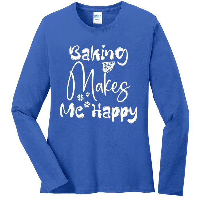 Funny Baking Makes Me Happy Cooking Baker Cute Gift Ladies Long Sleeve Shirt