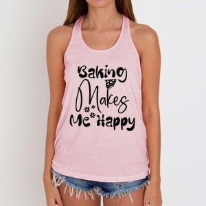 Funny Baking Makes Me Happy Cooking Baker Cute Gift Women's Knotted Racerback Tank