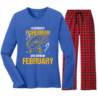 Fisher Birth Month Legendary Fisher Are Born In February Great Gift Women's Long Sleeve Flannel Pajama Set 