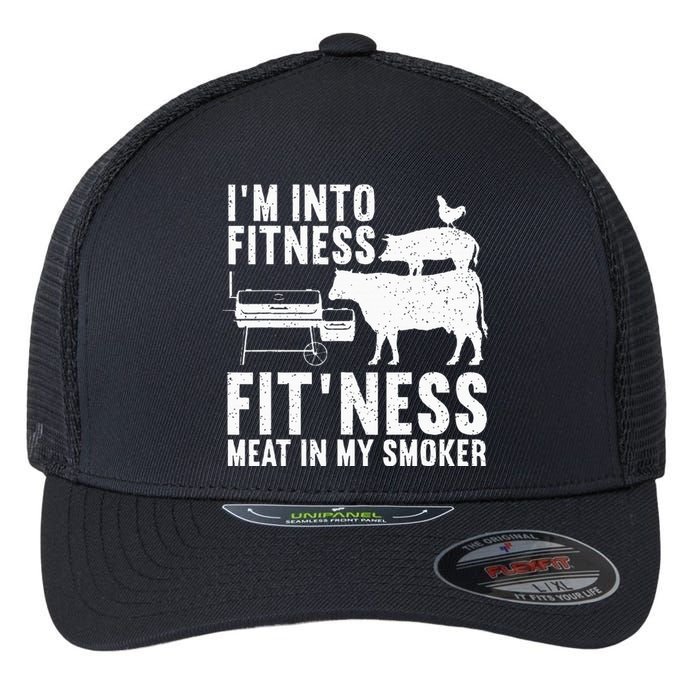 Funny Bbq Meat Smoking Art For Barbeque Griller Flexfit Unipanel Trucker Cap