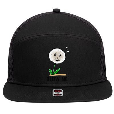 Funny Blow Me Seal Face Dandelion Meme 7 Panel Mesh Trucker Snapback Hat