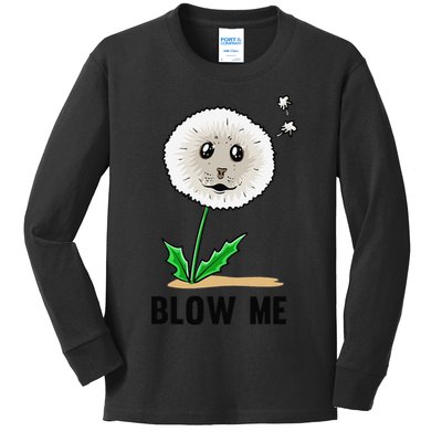 Funny Blow Me Seal Face Dandelion Meme Kids Long Sleeve Shirt