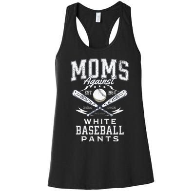 Funny Baseball Mom Moms Against White Baseball Pants Proud Women's Racerback Tank