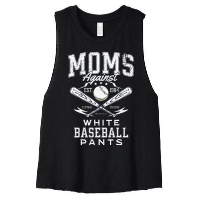 Funny Baseball Mom Moms Against White Baseball Pants Proud Women's Racerback Cropped Tank