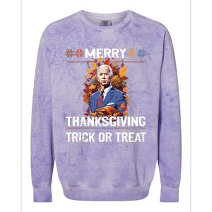 Funny Biden Meme Merry 4th Of Thanksgiving Trick Or Treat Colorblast Crewneck Sweatshirt