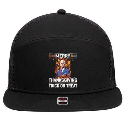 Funny Biden Meme Merry 4th Of Thanksgiving Trick Or Treat 7 Panel Mesh Trucker Snapback Hat