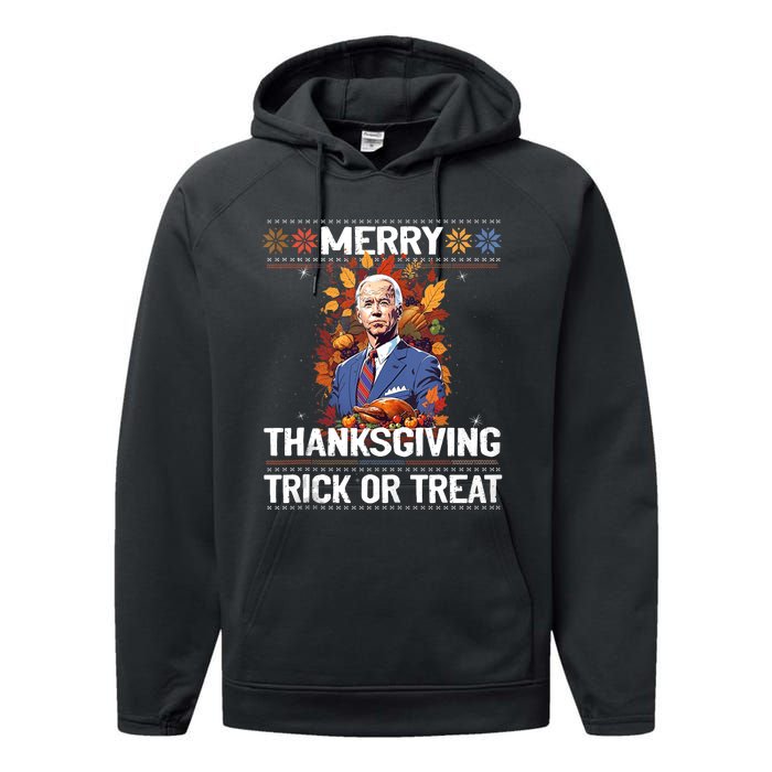 Funny Biden Meme Merry 4th Of Thanksgiving Trick Or Treat Performance Fleece Hoodie