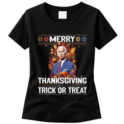 Funny Biden Meme Merry 4th Of Thanksgiving Trick Or Treat Womens T-Shirt