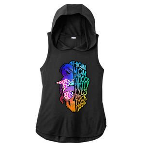 F Bomb Mom With Tattoos, Pretty Eyes, Mother's Day, Mama Ladies PosiCharge Tri-Blend Wicking Draft Hoodie Tank