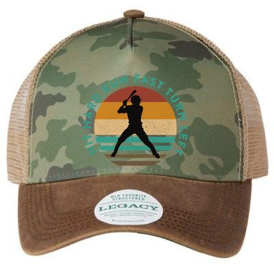 Funny Baseball Meme Quote Saying Hit Hard Turn Left Run Fast Great Gift Legacy Tie Dye Trucker Hat