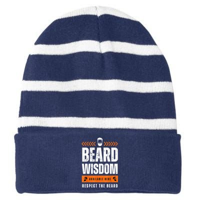 Funny Bearded Man Gift Tee Epic Beard Wisdom Available Here Striped Beanie with Solid Band