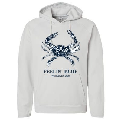 Feelin' Blue Maryland Style Retro Crab Performance Fleece Hoodie