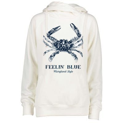 Feelin' Blue Maryland Style Retro Crab Womens Funnel Neck Pullover Hood