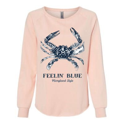 Feelin' Blue Maryland Style Retro Crab Womens California Wash Sweatshirt