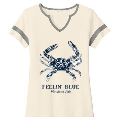 Feelin' Blue Maryland Style Retro Crab Ladies Halftime Notch Neck Tee