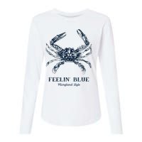 Feelin' Blue Maryland Style Retro Crab Womens Cotton Relaxed Long Sleeve T-Shirt