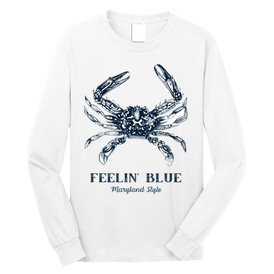 Feelin' Blue Maryland Style Retro Crab Long Sleeve Shirt