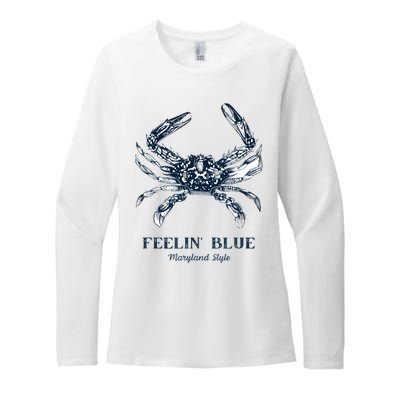 Feelin' Blue Maryland Style Retro Crab Womens CVC Long Sleeve Shirt