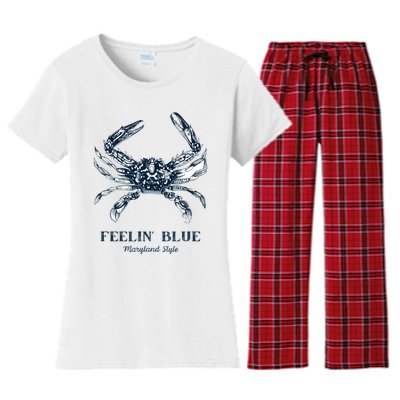 Feelin' Blue Maryland Style Retro Crab Women's Flannel Pajama Set