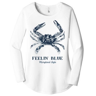 Feelin' Blue Maryland Style Retro Crab Women's Perfect Tri Tunic Long Sleeve Shirt