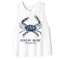 Feelin' Blue Maryland Style Retro Crab Women's Racerback Cropped Tank