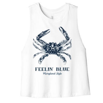 Feelin' Blue Maryland Style Retro Crab Women's Racerback Cropped Tank