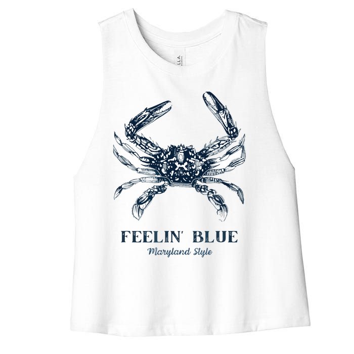 Feelin' Blue Maryland Style Retro Crab Women's Racerback Cropped Tank