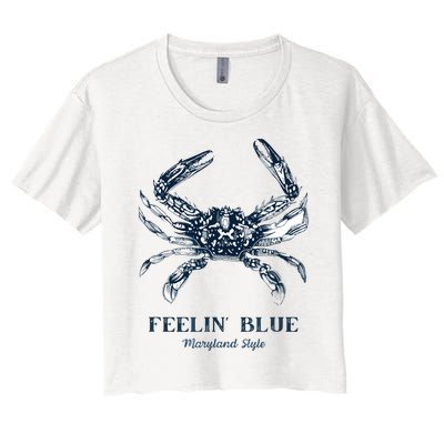 Feelin' Blue Maryland Style Retro Crab Women's Crop Top Tee