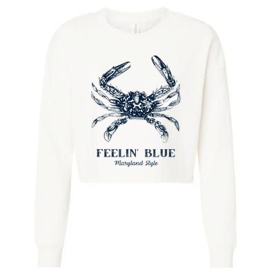 Feelin' Blue Maryland Style Retro Crab Cropped Pullover Crew