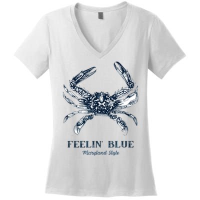 Feelin' Blue Maryland Style Retro Crab Women's V-Neck T-Shirt