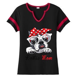 Funny Bostie Mom For Boston Terrier Dogs Lovers Ladies Halftime Notch Neck Tee