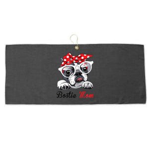 Funny Bostie Mom For Boston Terrier Dogs Lovers Large Microfiber Waffle Golf Towel