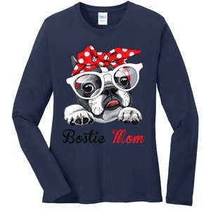 Funny Bostie Mom For Boston Terrier Dogs Lovers Ladies Long Sleeve Shirt