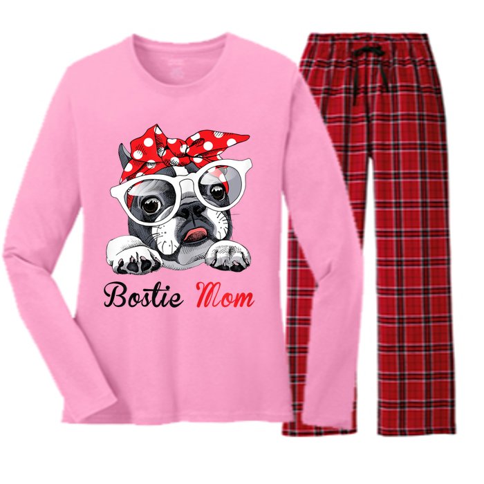 Funny Bostie Mom For Boston Terrier Dogs Lovers Women's Long Sleeve Flannel Pajama Set 