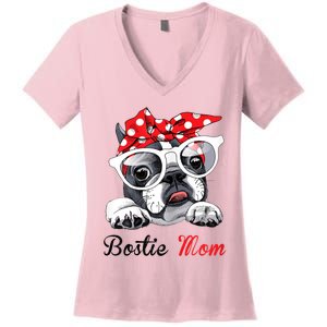 Funny Bostie Mom For Boston Terrier Dogs Lovers Women's V-Neck T-Shirt