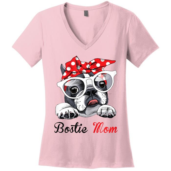 Funny Bostie Mom For Boston Terrier Dogs Lovers Women's V-Neck T-Shirt