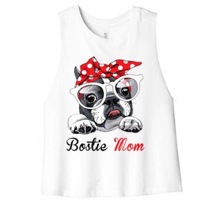 Funny Bostie Mom For Boston Terrier Dogs Lovers Women's Racerback Cropped Tank