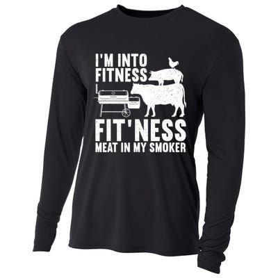 Funny Bbq Meat Smoking Art For Men Women Barbeque Griller Cooling Performance Long Sleeve Crew