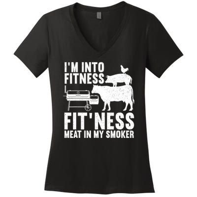 Funny Bbq Meat Smoking Art For Men Women Barbeque Griller Women's V-Neck T-Shirt