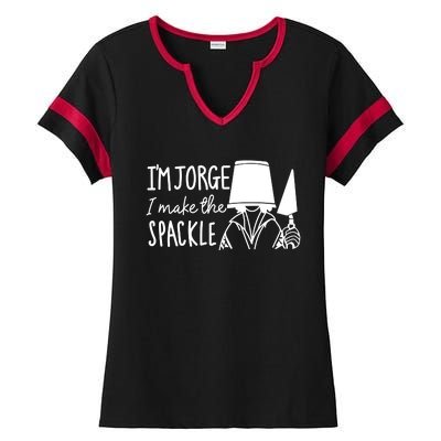 Funny Bruno Madrigal &#34;I'm Jorge, I Make The Spackle&#34; Ladies Halftime Notch Neck Tee