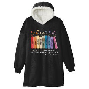 Floral Books Never Underestimate A Public School Teacher Hooded Wearable Blanket