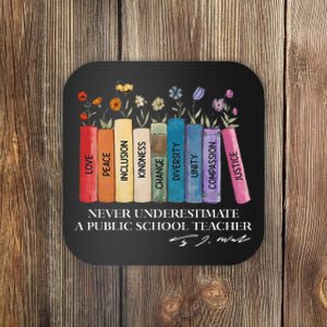 Floral Books Never Underestimate A Public School Teacher Coaster