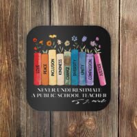 Floral Books Never Underestimate A Public School Teacher Coaster