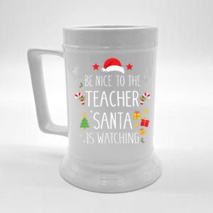 Funny Be Nice Teacher Santa Watching Xmas School Students Gift Beer Stein