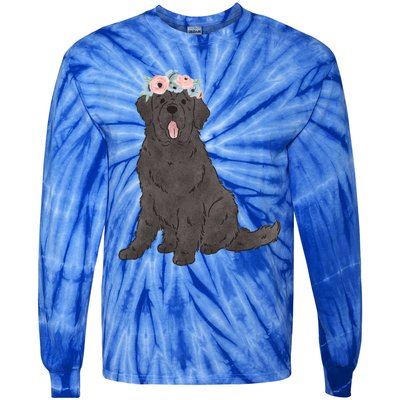 Floral Black Newfie Lovers Newfoundland Dog Mom Gift Tie-Dye Long Sleeve Shirt