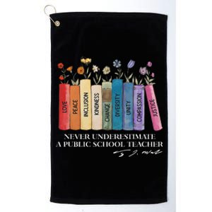 Floral Books Never Underestimate A Public School Teacher Gift Platinum Collection Golf Towel