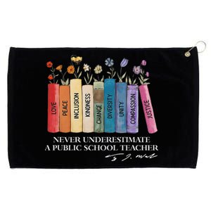 Floral Books Never Underestimate A Public School Teacher Gift Grommeted Golf Towel