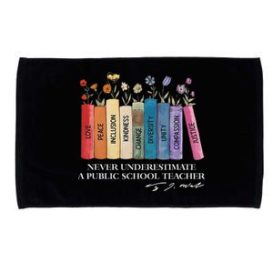 Floral Books Never Underestimate A Public School Teacher Gift Microfiber Hand Towel