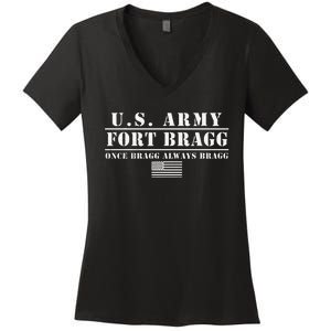 Fort Bragg Nc Basic Training Once Bragg Always Bragg Women's V-Neck T-Shirt