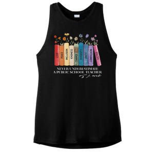 Floral Books Never Underestimate A Public School Teacher Ladies PosiCharge Tri-Blend Wicking Tank